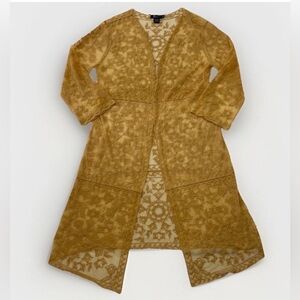 Miss Chievous XL Mustard Yellow Lace Duster Cardigan Longline Boho Cotton Mesh